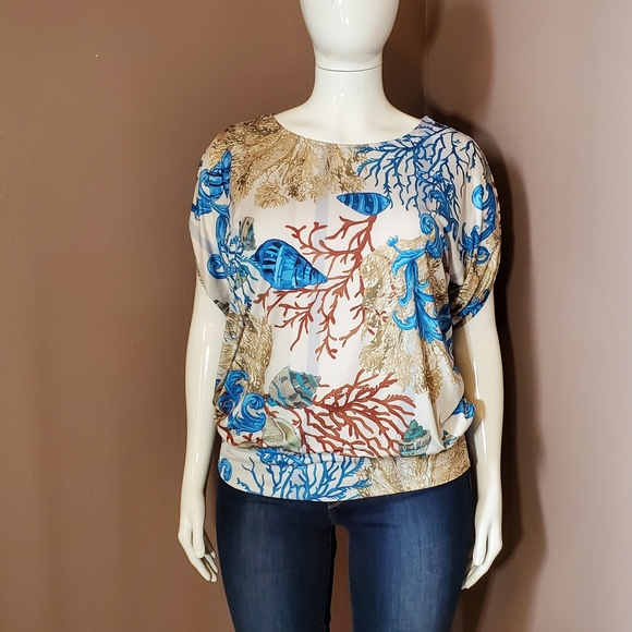 Boston Proper Tops - BOSTON PROPER coral reef print knit cocoon top size XL